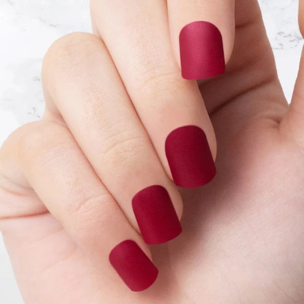 Classic deep red square shaped nails