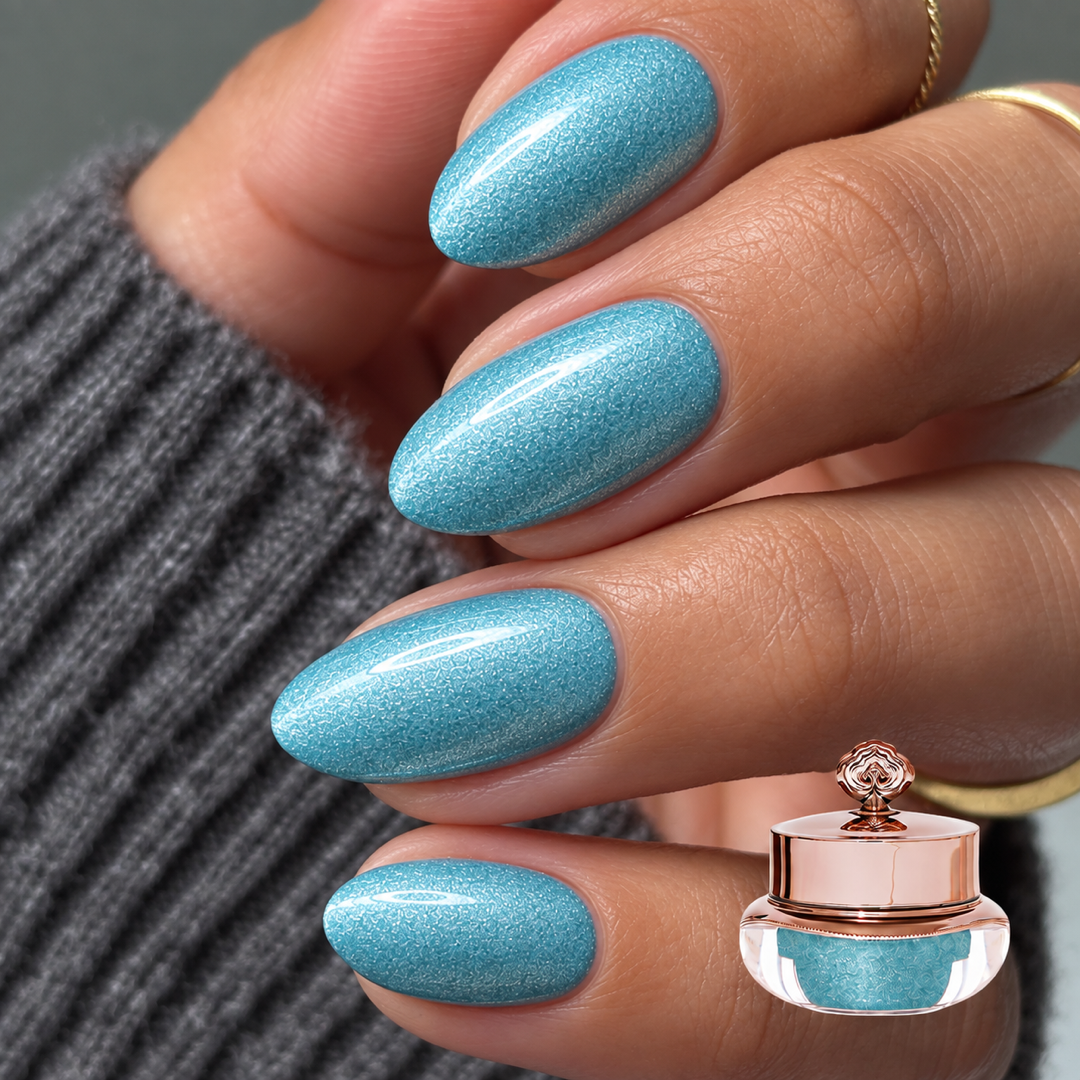 Sky manicure with matching colour pot