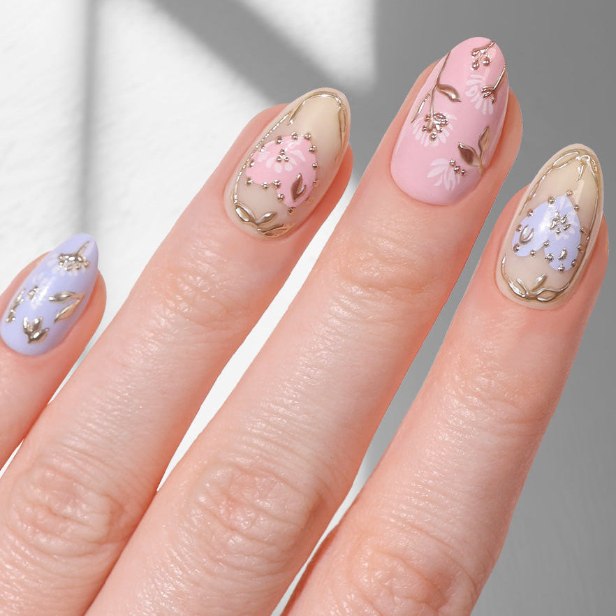 Champagne Lace - Almond Sustainable Nails — tight close-up of the nail design
