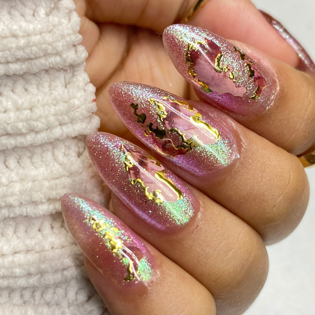 Golden Blaze - Nail Embellishment finished manicure